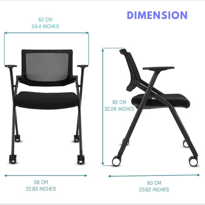 BROBRIYO, 4 Pack Stackable Conference Room Chairs with Wheels and Paddle, Ergonomic Mesh Back and Arms for Meeting, Conference, Reception, Training Room & Home Office Desk Folding Chairs (2 Boxes)