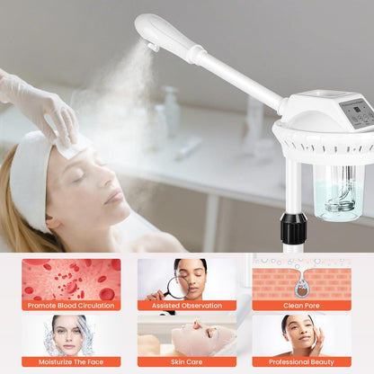 Professional Facial Steamer on Wheels, Facial Steamer for Facial Deep Cleaning, Facial Humidifier for Spa, Adjustable Height for Spa, Salon and at Home Use
