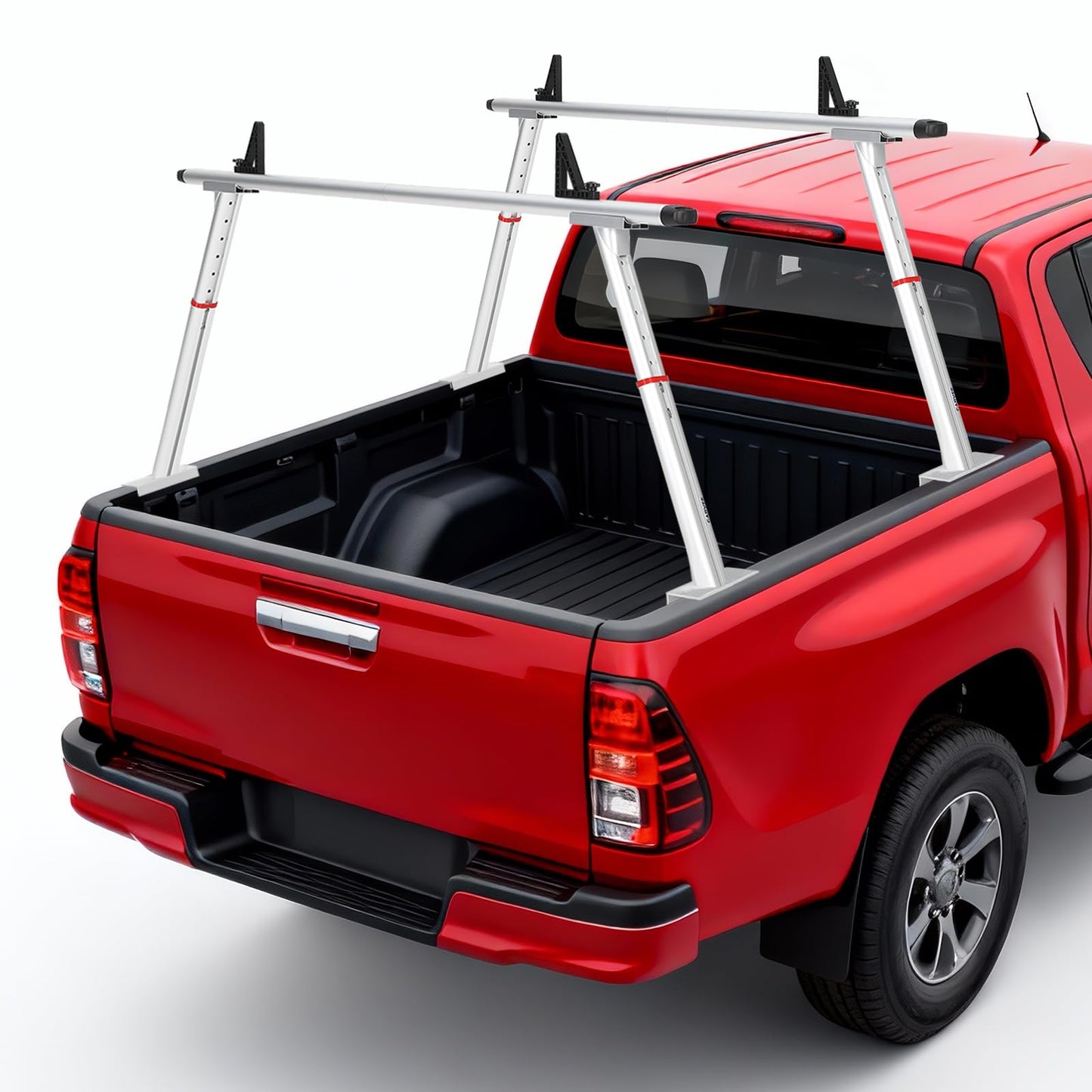 Adjustable Aluminum Pickup Ladder Rack – 35.4" to 71" Width, 800 Lb Heavy Duty 2-Bar Truck Bed Rack with No-Drill c-Clamp Mount – Utility Hauler for Kayaks, Lumber, Surfboards & Ladders – Silver