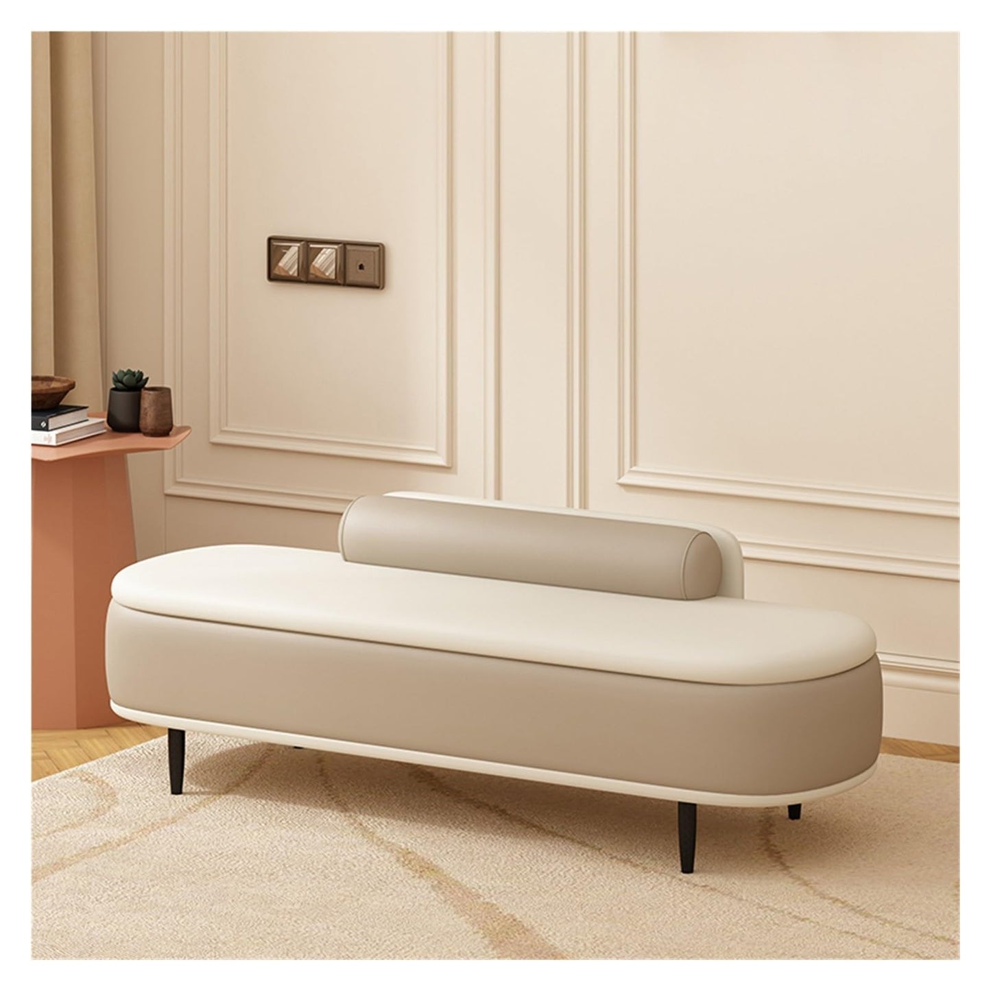 Bedroom End of Bed Bench Storage Bench- Entryway Bench, Ottoman for Bedroom End of Bed,Modern Leather Benche Bedroom Benches for Foot of Bed,Upholstered Bench with Black Legs Ottoman Couch Bench ( Col