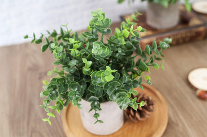 Der Rose 3 Pack Mini Potted Fake Plants Artificial Plastic Eucalyptus Plants Topiaries for Home Office Desk Farmhouse Shelf Room Bathroom Decor(Green)