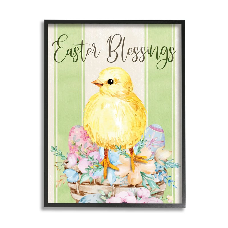 Stupell Industries Easter Blessings Text Striped Yellow Chick Egg Basket, Design by ND Art