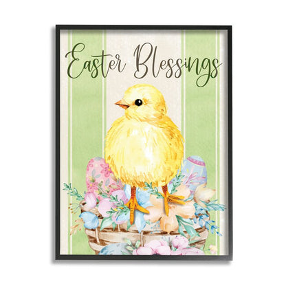 Stupell Industries Easter Blessings Text Striped Yellow Chick Egg Basket, Design by ND Art