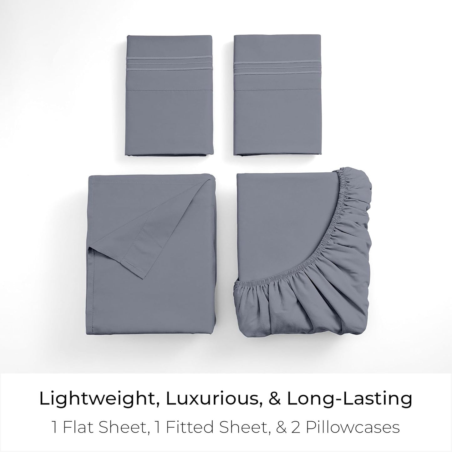 Mellanni King Sheets Set - 4 PC Hotel Luxury Bedding | Extra Soft, Cooling, Wrinkle-Resistant (Mineral Gray)