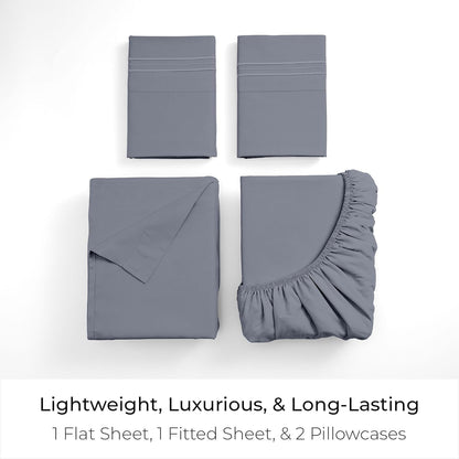 Mellanni King Sheets Set - 4 PC Hotel Luxury Bedding | Extra Soft, Cooling, Wrinkle-Resistant (Mineral Gray)