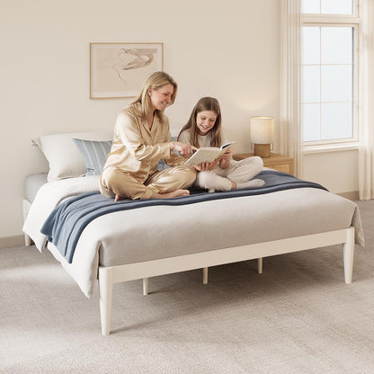 IOTXY Twin-XL Platform Bed Frame - Solid Wood 16-Inch Height Mattress Foundation Base with Densely Slats and Heavy-Duty Support Legs, No Box Spring Needed, White