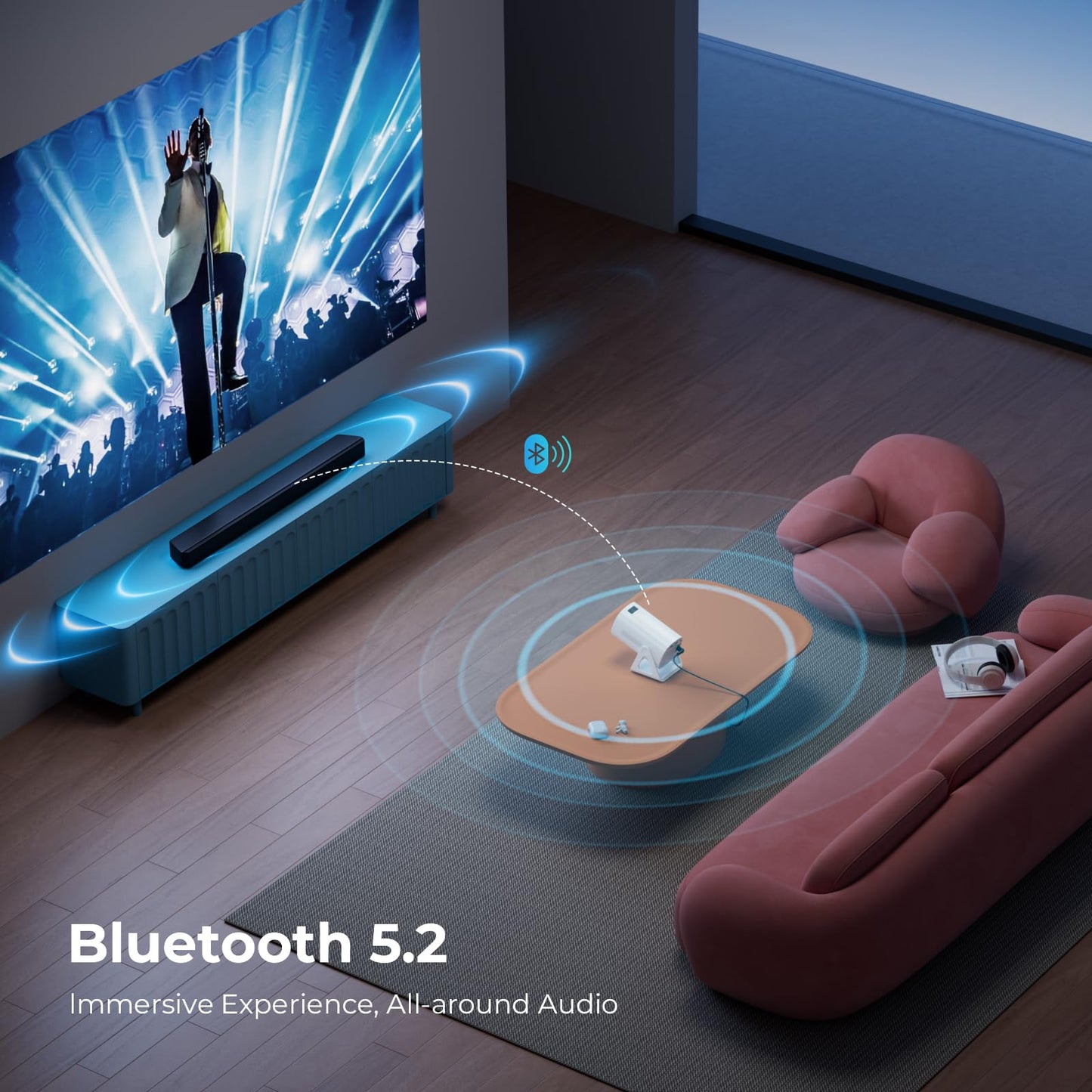 TransarJect Portable WiFi and Bluetooth Projector - 4K 1080P Supported Android Smart Mini Movie Projector, 270°Adjustable Stand Outdoor Home Star Projector with Ambient Light for Phone TV Stick Laptop