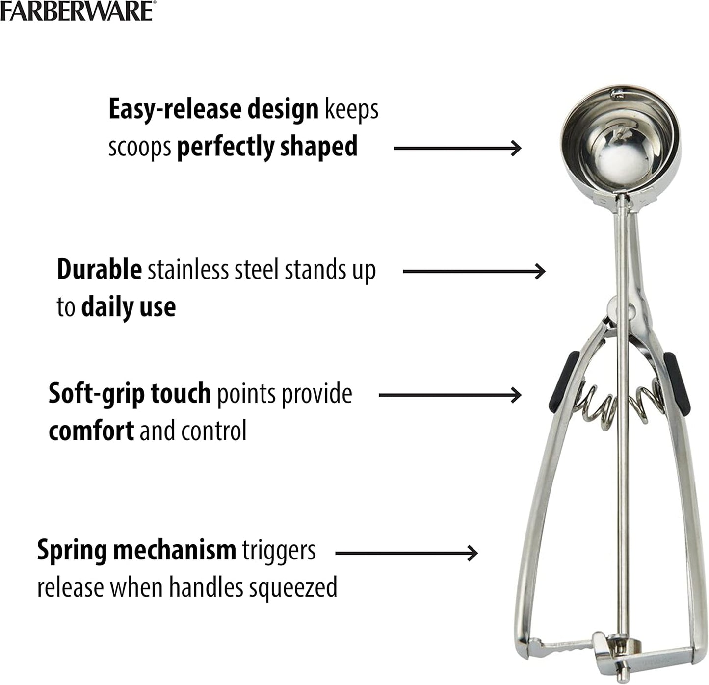 Farberware Professional Stainless Steel Cookie Dough Scoop - 8.27 Inch, Black