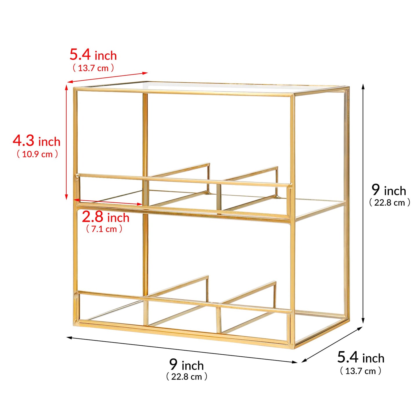 REDHUGO Glass Tea Bag Organizer for Counter, 2-Tier Teabag Organizer Storage Holder for Tea Bags, Glass Caddy Box Containers, Rack Teabag Station Stand for Cabinet Kitchen, 2-Tier, Gold