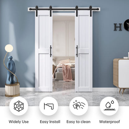 EaseLife 36 x 84 inch (Double 18x84 Door) White Barn Door with 6.6FT Sliding Door Hardware Kit Included & Handle,Solid Wood,Waterproof,DIY Assemblely,Easy Install,H-Frame,Fit 32-34in Wide Opening
