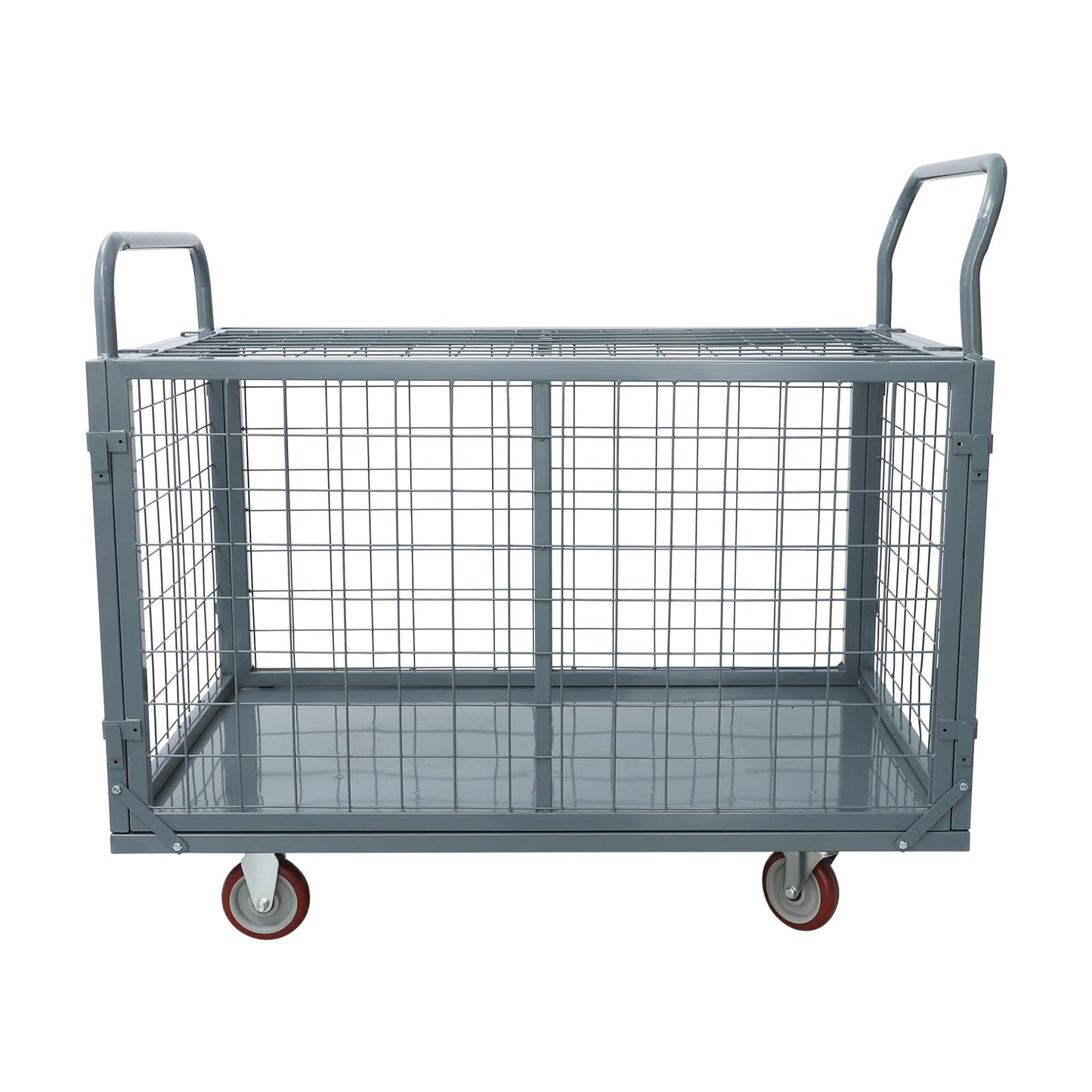 2200lbs Platform Truck Cart with Cage, 5-in-1 Heavy Duty Hand Truck Flatbed Cart with Swivel Casters, Multi-Purpose Push Dolly for Grocery,Laundry,Warehouse,Garage