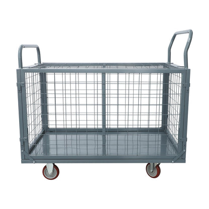 2200lbs Platform Truck Cart with Cage, 5-in-1 Heavy Duty Hand Truck Flatbed Cart with Swivel Casters, Multi-Purpose Push Dolly for Grocery,Laundry,Warehouse,Garage