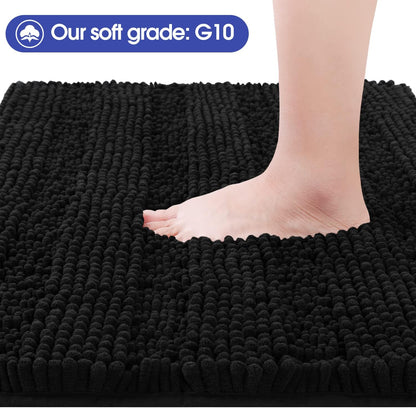 ACCUMTEK Striped Black Bathroom Rug Mat, 32"x20" Ultra Soft Non Slip Chenille Bath Rug for Bathroom, Bedroom, and
