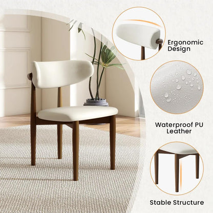POVISON Modern Dining Chairs Set of 2, Armless PU Leather Dining Chair with PU Cushions and Dark Walnut-Coloured Ash Wood