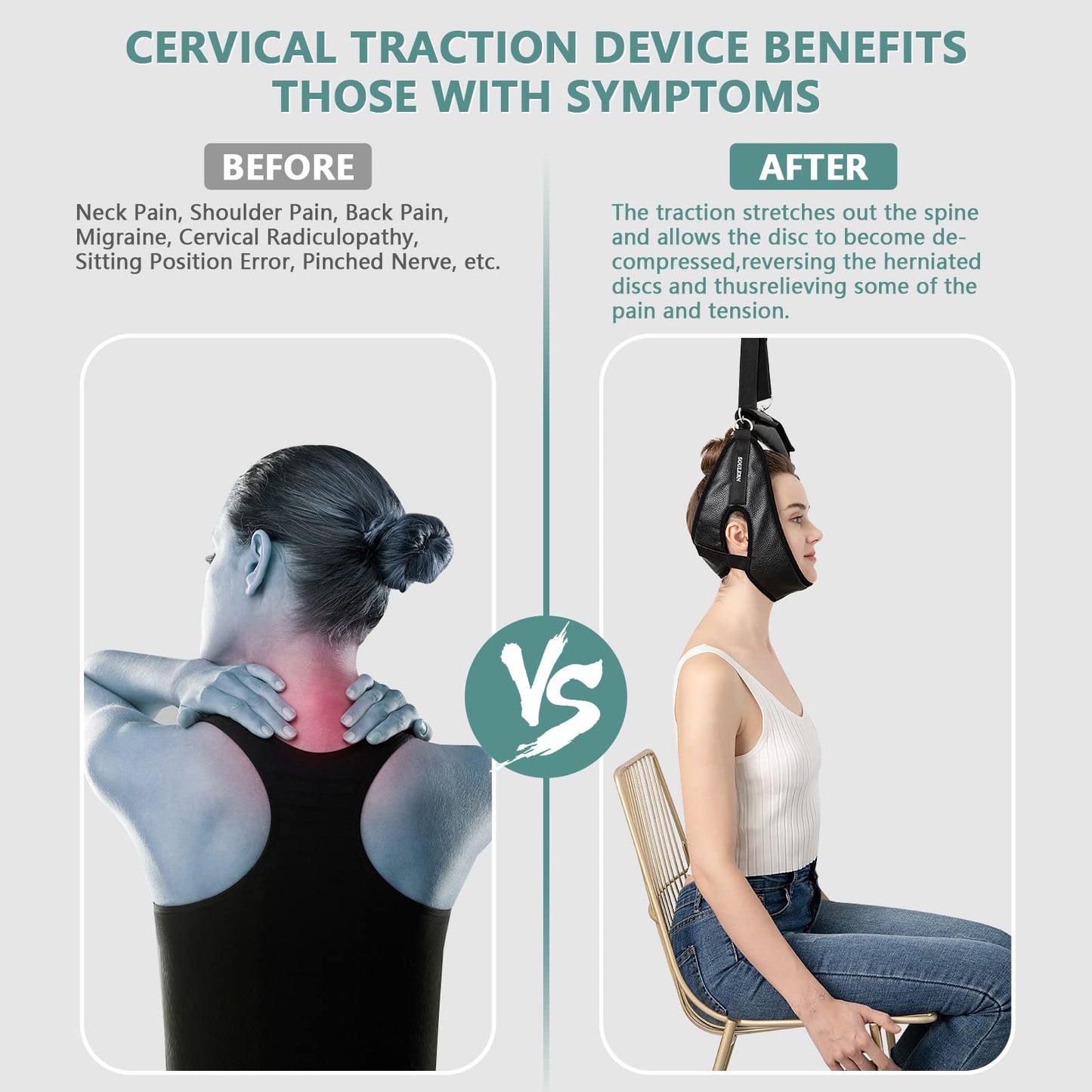 soulern Neck Stretcher Cervical Traction Device for Home Use - Over The Door Cervical Neck Traction Device for Decompression Home Physical Therapy, Portable Neck Traction Device for Neck Pain (Black)