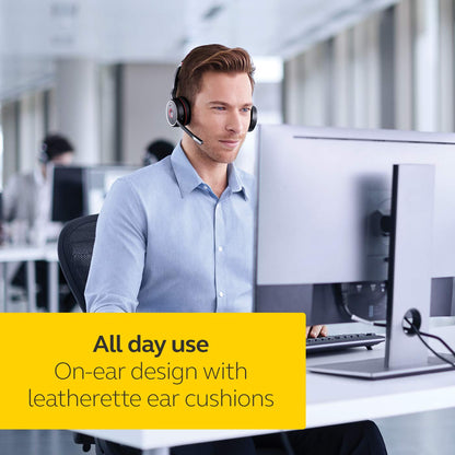 Jabra Evolve 75 UC Wireless Headset, Stereo – Includes Link 370 USB Adapter and Charging Stand – Bluetooth Headset with World-Class Speakers, Active Noise-Cancelling Microphone, All Day Battery
