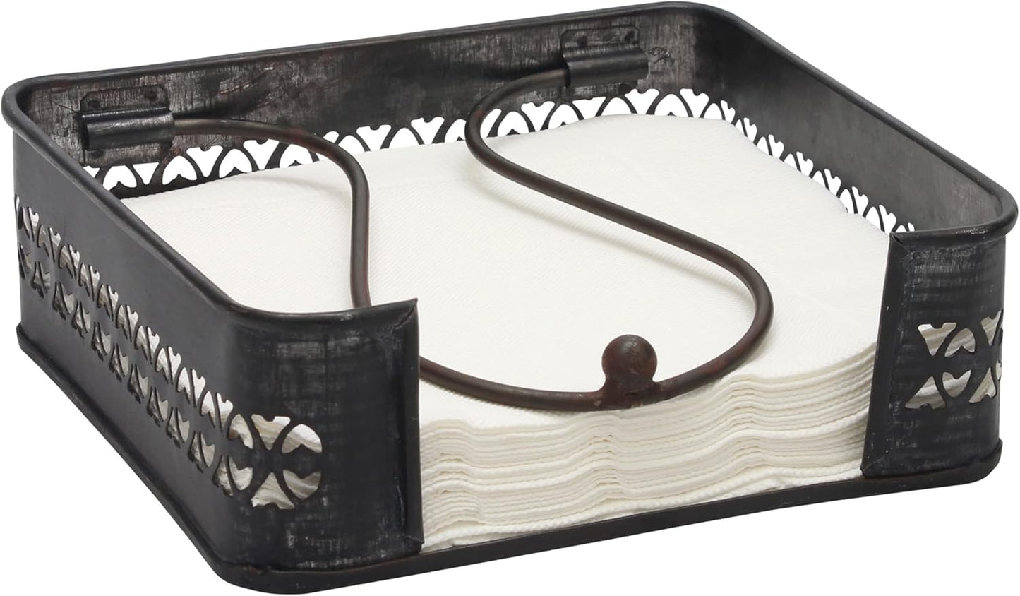 Stonebriar Industrial Black Graphite Metal Napkin Holder, Decorative Tray for Dining Table