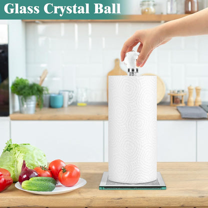 Ulable Counter Bling Silver Paper Towel Holder Stand with Square Base, Toilet Roll Filled with Crystal Paper Towel