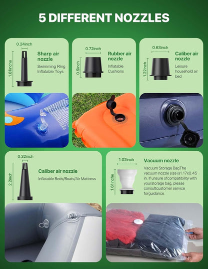 Mini Air Pump Portable, Camping Gear Must Haves, Rechargeable Air Pump for Inflate Deflate with Camping Lights