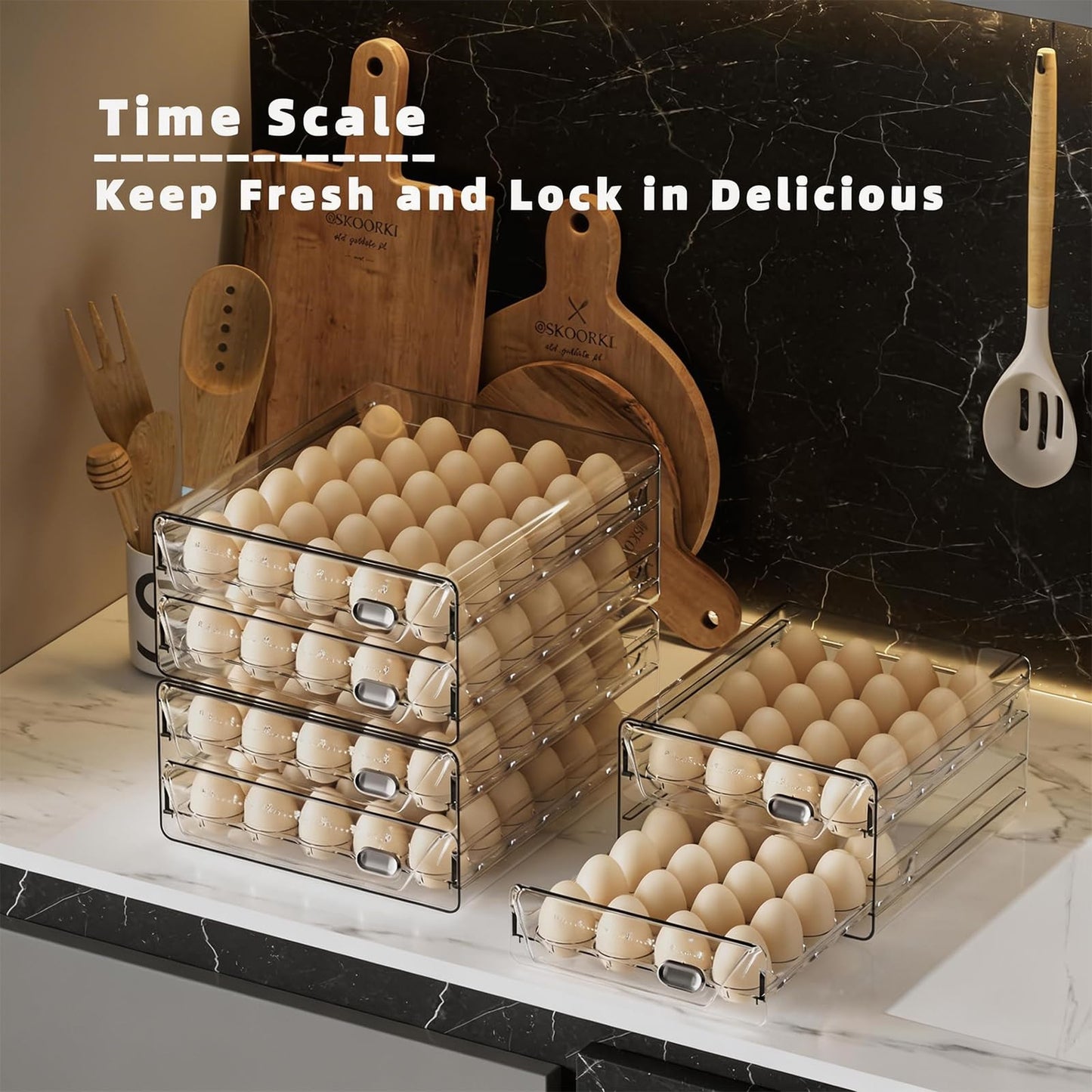 HIYOHIYO Clear 60 Egg Holder for Fridge, High Capacity Egg Container for Refrigerator, Stackable Egg Storage Trays for Countertop, Eggs Organizer for Refrigerator (2 Layer, 11.6"x 10.2"x 5.1")