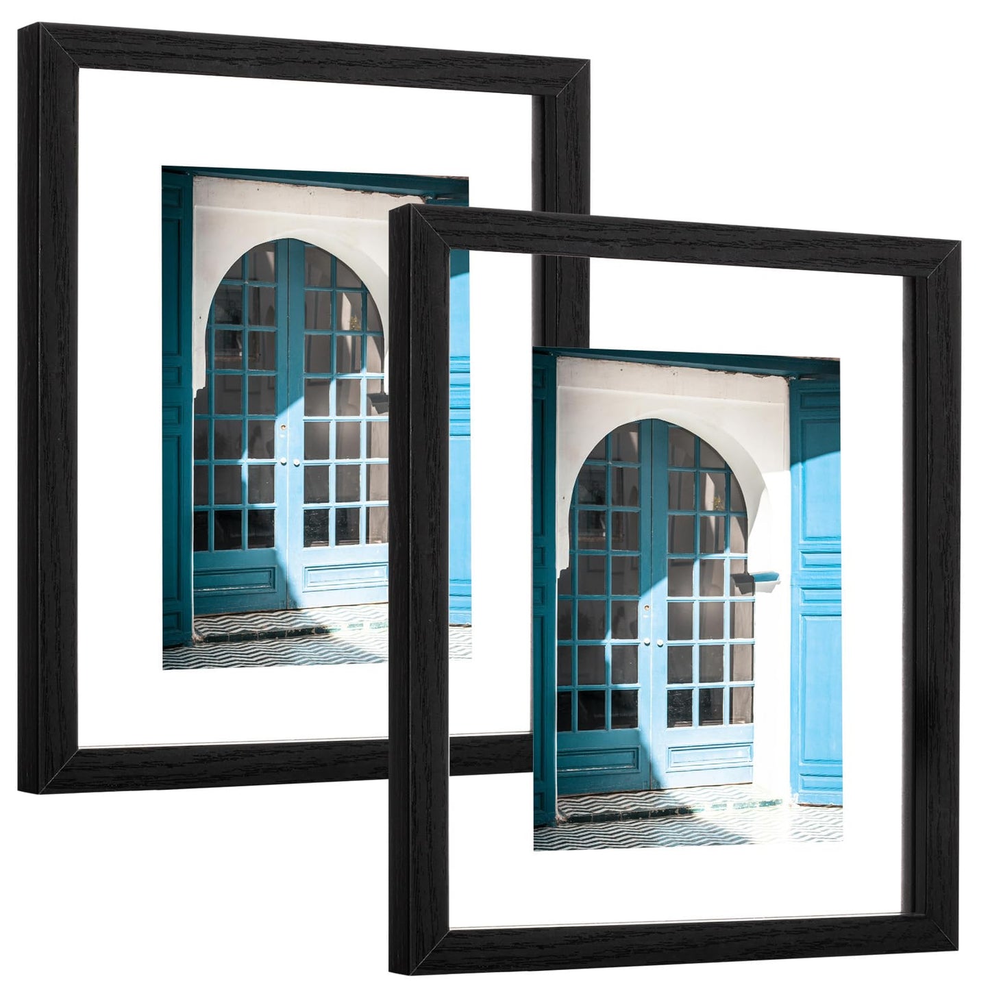 eletecpro 8x10 Floating Picture Frames with Double Real Glass Cover, Floating Display 5x7, 4x6 or Smaller Photos and Artwork, Vertical or Horizontal Wall Mount, Home Decor, Black, 2 Pack
