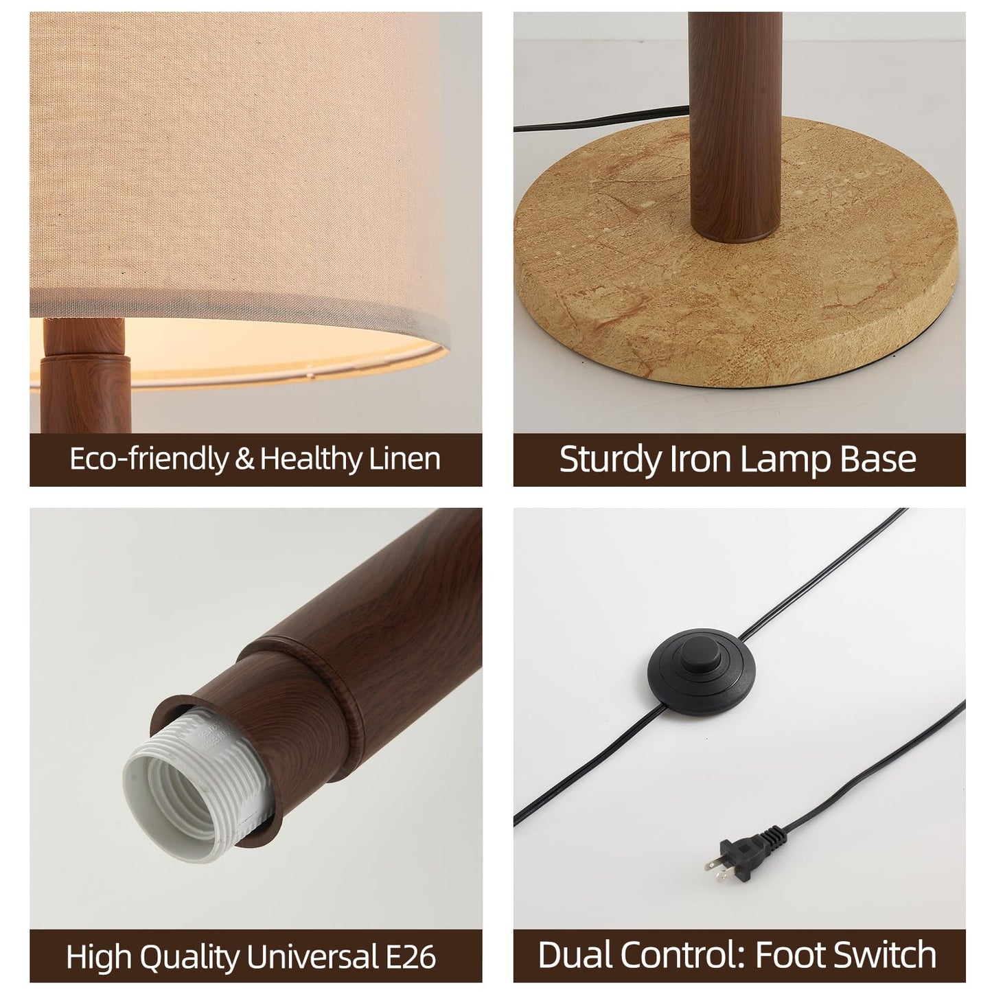 CozyCanyon 65" Wood Pattern Floor Lamp for Living Room, Dimmable Standing Lamp with Remote and Foot Switch, Rustic Tall Floor Lamp Linen Shade for Bedroom, Corner, Living Room, Home Decor.