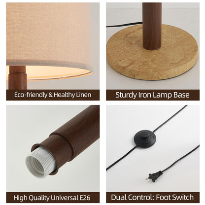 CozyCanyon 65" Wood Pattern Floor Lamp for Living Room, Dimmable Standing Lamp with Remote and Foot Switch, Rustic Tall Floor Lamp Linen Shade for Bedroom, Corner, Living Room, Home Decor.