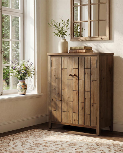 LITTLE TREE Solid Wood Shoe Cabinet with Doors, 6-Tier Tall Shoe Cabinet for Entryway, Farmhouse Freestanding Shoe Storage with Adjustable Shelves, Shoe Storage Cabinet for Entrance, Rustic Brown