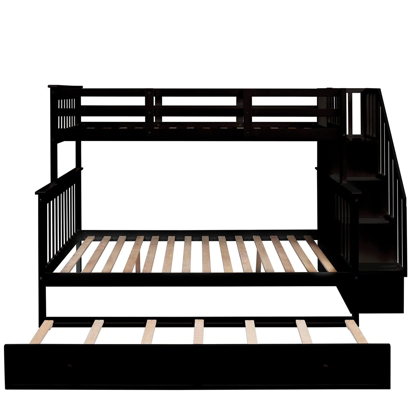 Merax Stairway Twin-Over-Full Bunk Bed with Twin Size Trundle, Storage and Guard Rail for Bedroom, Dorm, for Adults, Espresso