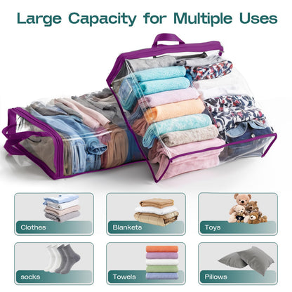 10PACK Clear Zippered Storage Bags for Clothes, 22L Clear Storage Bag, and Blanket Storage Bags for Bedding, Linen, Blankets, Comforters, Clothing & Toys (Purple)