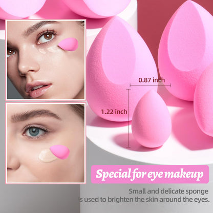 Makeup Sponge Set BS-MALL with Storage Case 7 Pcs for Liquid, Cream, and Powder,SAVE Foundation with 1 Mini Makeup Sponge For Travel Daily Use (A-Pink）