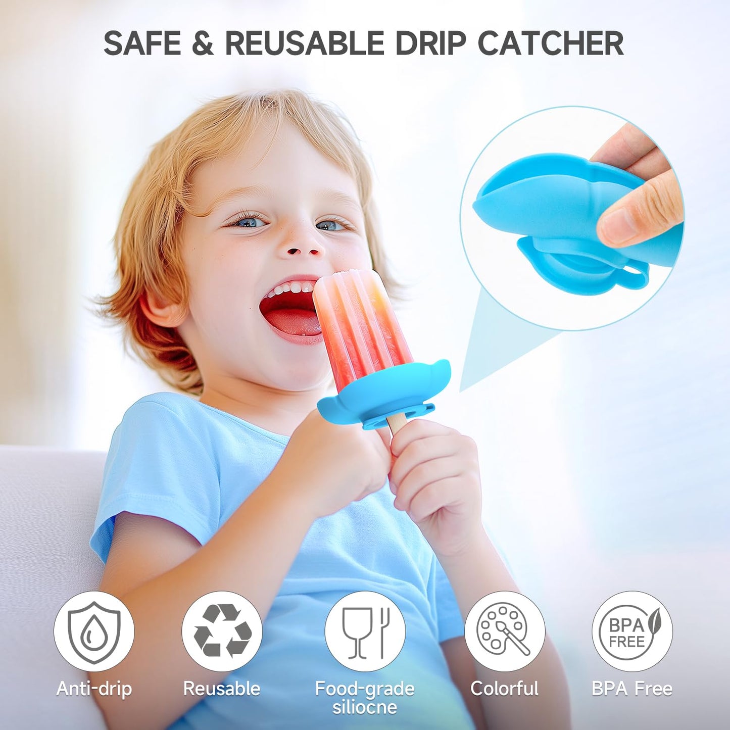 MORLIKE Silicone Popsicle Holders with Travel Case, Mess Free Ice Cream Cone Holders for Kids to Manage Melting Frozen Treats, Reusable & Dishwasher Safe Popsicle Drip Catcher for Party Home (4 Pack)