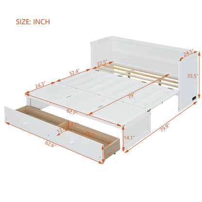 Bellemave Queen Murphy Bed Cabinet Bed, Solid Murphy Bed with Storage Drawer, Queen Size Bed with USB Ports, Chest Wall Bed with Drawer (White, Queen)