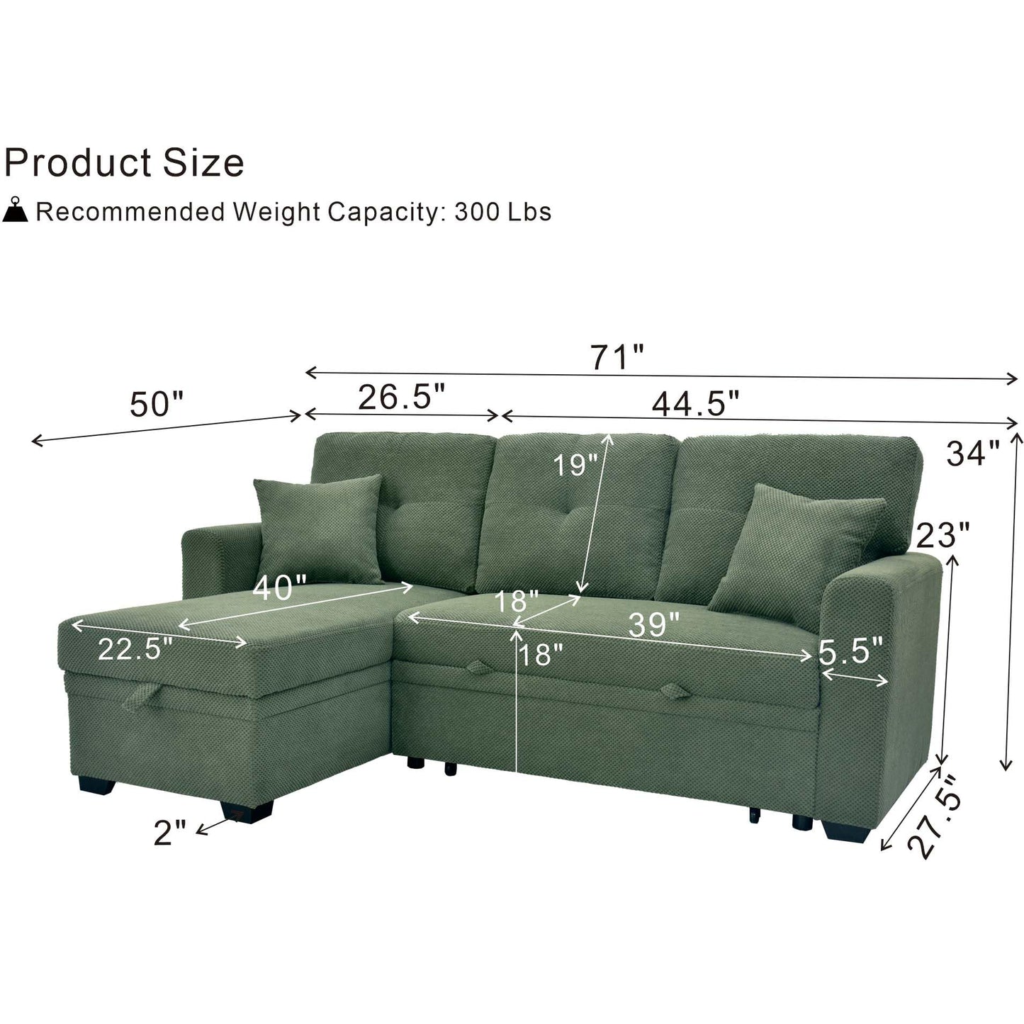 Eafurn 71" L Shaped Sectional Sleeper Sofa Bed with Pull Out Bed, Comfy Fabric Corner Sleeper Sectional Pull Out Couch with Tufted Backrest/Reversible Storage Chaise/2 Pillows