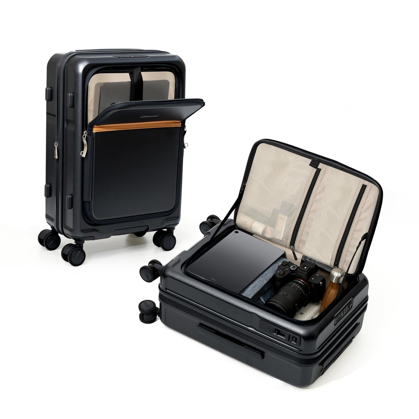ROAMING Expandable 28-Inch Checked Luggage with Mute Brake Wheels Airline Approved Hard Shell Suitcases with Front Pocket Top Opening Luggage with TSA Lock for Short Business Travel, Black