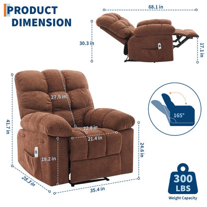 Garvee 21.4in Wide Recliner Chair,Massage & Heat Recliner Chair for Adults,Home Theater Seating with Lumbar Support,Ergonomic Breathable Fabric Nursery Rocking Chairs for Living Room