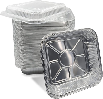 Aluminum Baking Pans - 30 Pack 8” x 8” Heavy Duty Disposable Foil Containers with Clear Lids | Perfect for Takeout, Roasting, and Storing