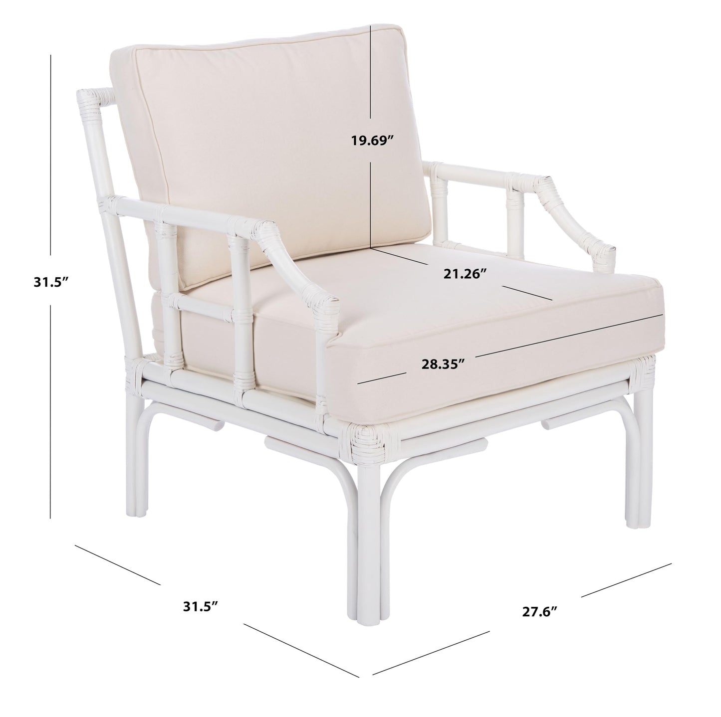 Safavieh Home Kazumi Coastal White Rattan Cushion Accent Chair (ACH6508A)