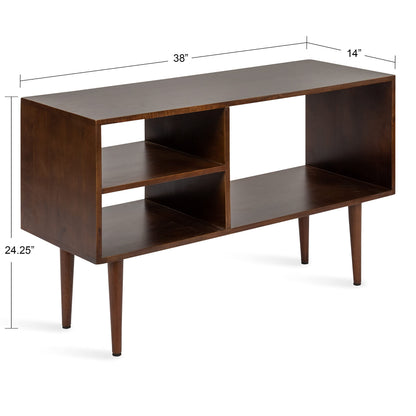 Kate and Laurel Locklear Midcentury Console Table, 38 x 14 x 25, Walnut Brown, Modern Wooden Console With Three Storage Shelves