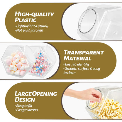 Woozettn 4 Pcs Plastic Candy Jars,71 Oz Clear Plastic Cookie Jars,Hexagonal Candy Containers with Lids for Kitchen,Dry Food,Candy,Dog Food,Cookies,Coffee Pod,Laundry Pod