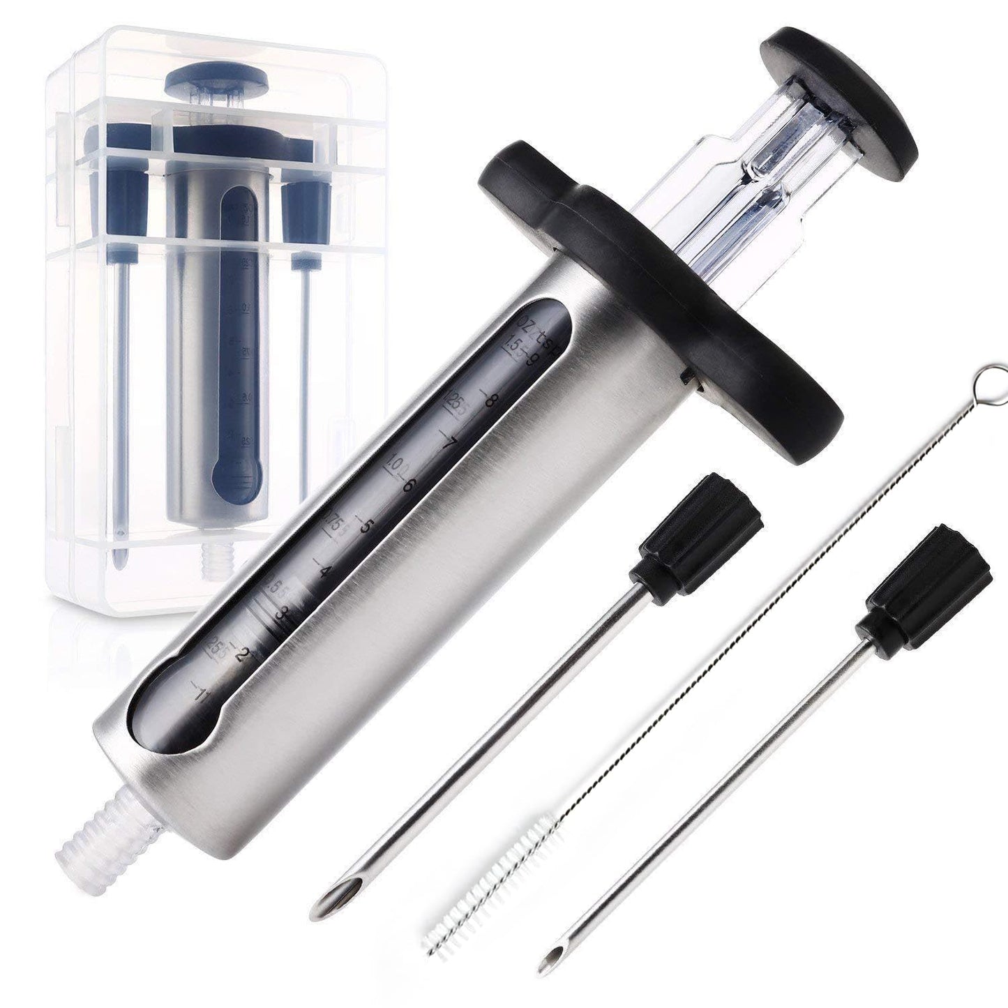 Kitchen Meat Injector, Leak-Proof Stainless Steel Flavor Marinade Syringe with 2 Different Needles and 1.5-oz Measurement Window,Perfect for Smoking, Frying, and Brining Meat for Deep Seasoning(MI-01)