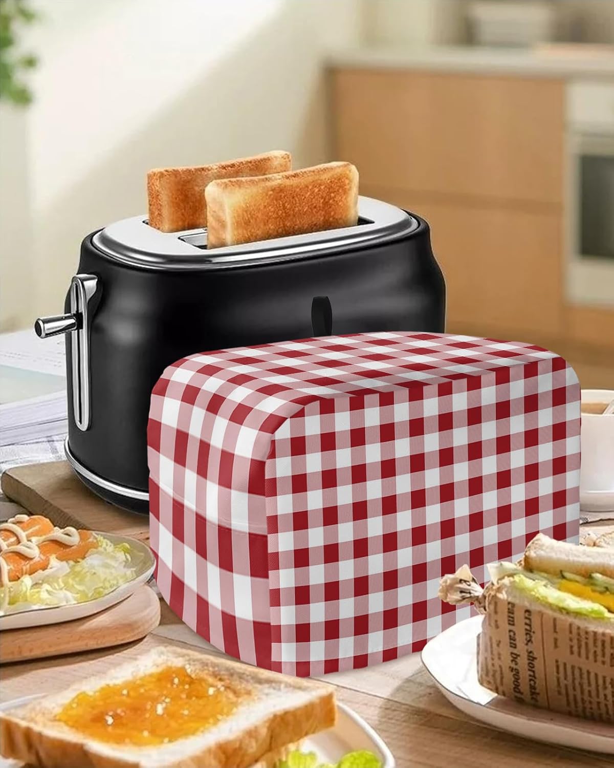 Toaster Oven Covers - Dustproof Red White Plaid & Buffalo Check for 4 Slice Toasters and Small Appliances