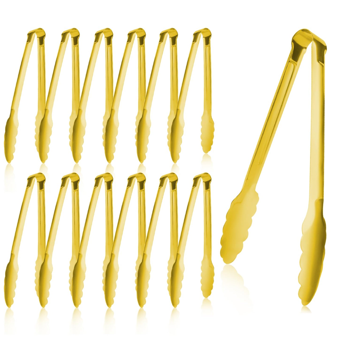 Gold Buffet Tongs 9'' Inches Serving Tongs Heavy Duty Stainless steel Kitchen and BBQ Utility Tong Pack of 12 (Gold, 9inch)