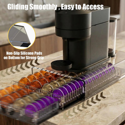 Heavy Duty Crystal Acrylic Coffee Pods Holder Drawer, Compatible for All Nespresso Vertuo Pods, Great Capacity Holds up to 60 Small or 40 Big Vertuoline Pods