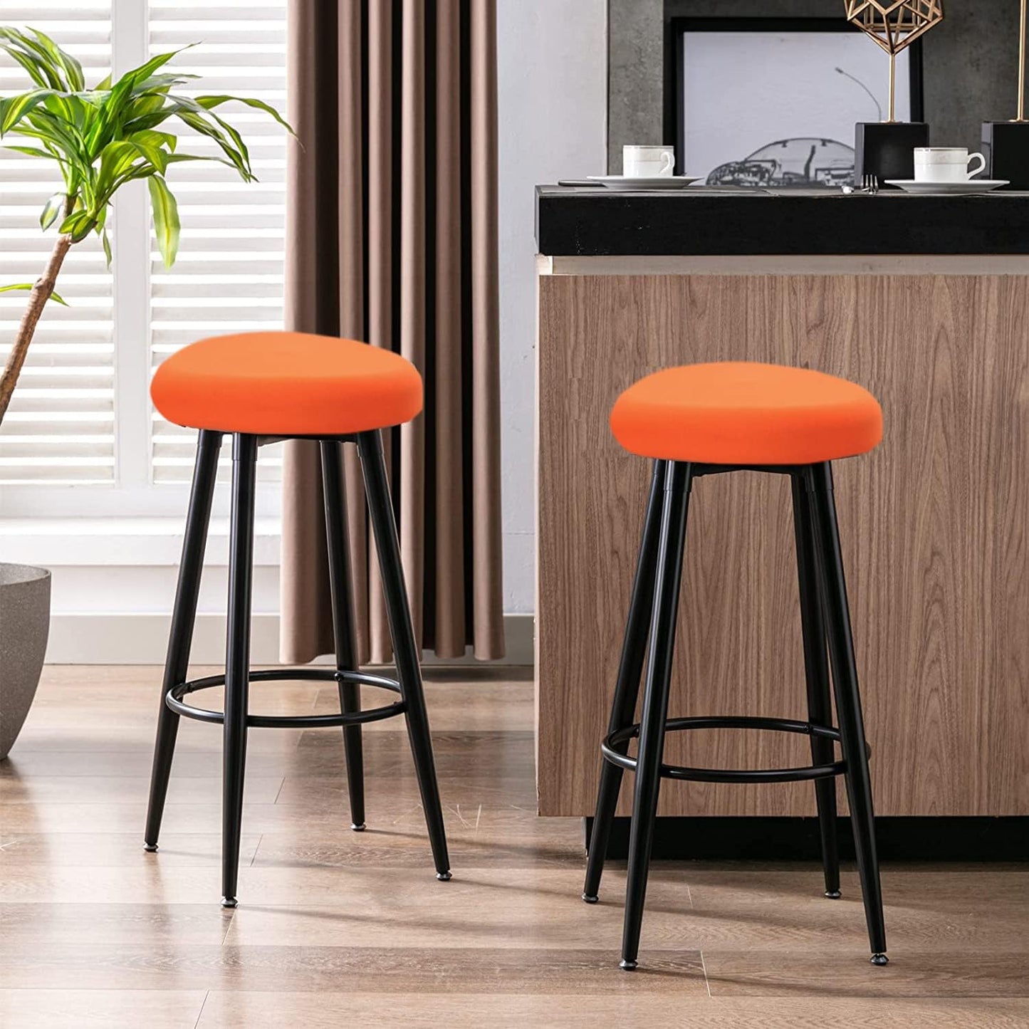 4PCS 13-16 Inch Deisy Dee Round Bar Stool Seat Covers Stretch Round Chair Covers for Stool Chair (Orange)