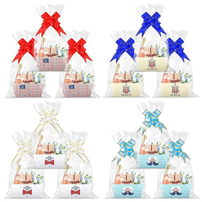 ysmile 12 Pack Fathers Day Empty Gift Basket Kit with Cellophane Bag Ribbon Bow DIY Gifts to Fill in Bulk for Dad, Grandpa, Husband