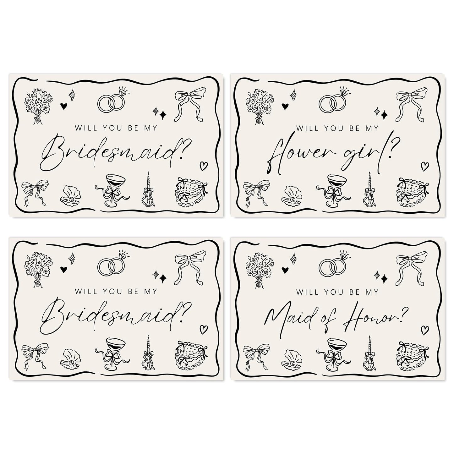 Whaline 12 Pcs Bridesmaid Proposal Cards, Black