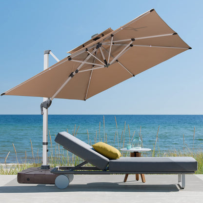 Mojia Cantilever Patio Umbrella with Cross Base and Cover Included - 360° Rotation Large Heavy Duty Offset Outdoor Umbrella with Easy Tilt for Pool Backyard Deck Garden (10x10 FT Khaki)