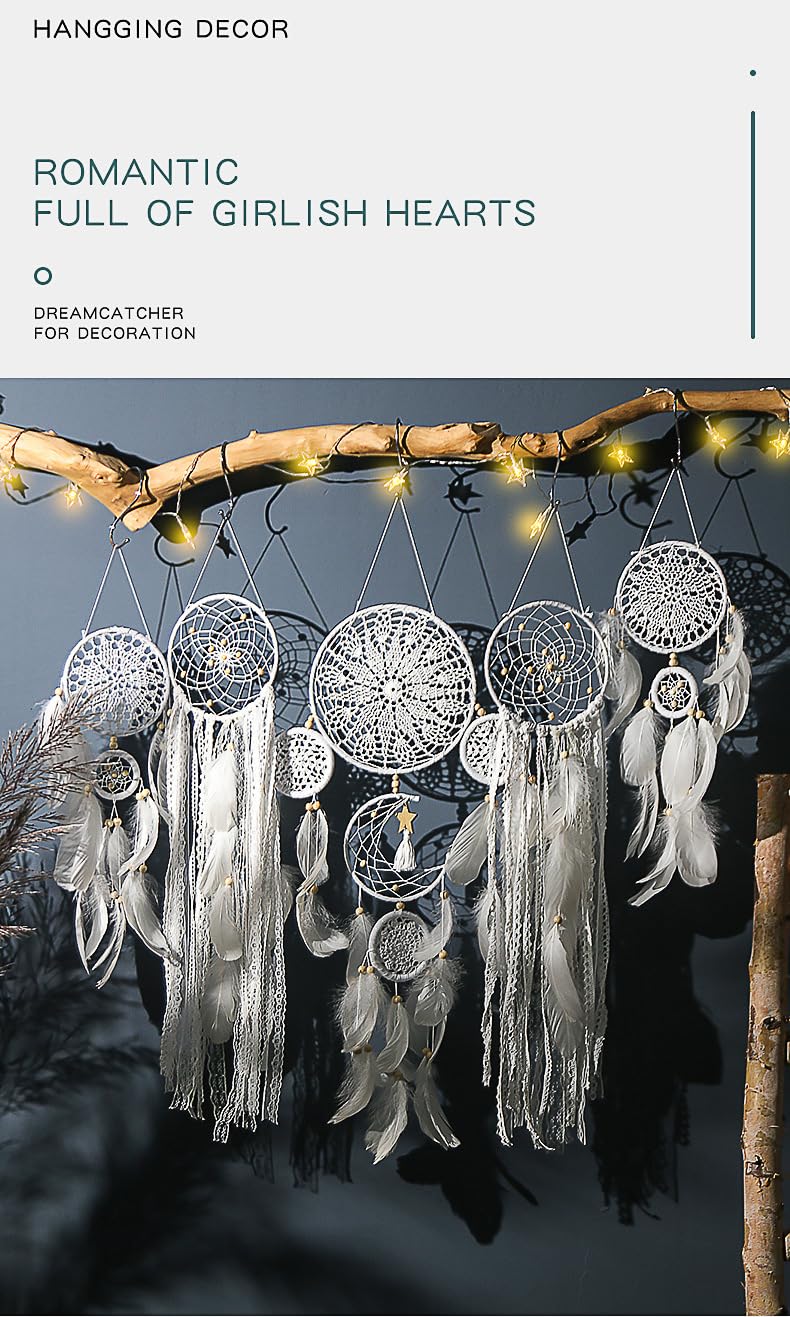 5 Pack Moon Phase Dreamcatcher Set Boho Wall Decor, Boho Macrame Wall Hanging Dream Catchers, for Home, Bedroom, Living Room, Witchy Gifts (Camel)
