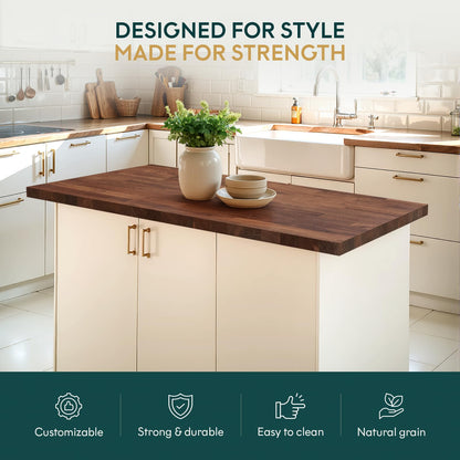 Bme Hevea Solid Wood Butcher Block Countertop in Walnut, Walnut Butcher Block Table Top with UV Finish for DIY Washer Dryer/Island/Kitchen Countertop, 60" L x 25" W x 1.5" Th